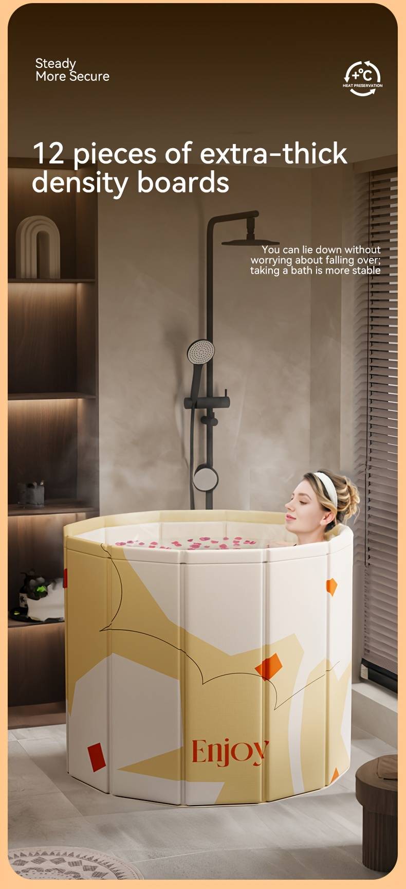 Portable Bathtub For Adults Foldable SPA Soaking Standing Bath Tub For Shower Stall, Freestanding Non-Inflatable Hot Ice Bath Tub With Thickened Thermal Foam To Keep Temperature.Home Outdoors Gyms, Quick Opening Without Installation