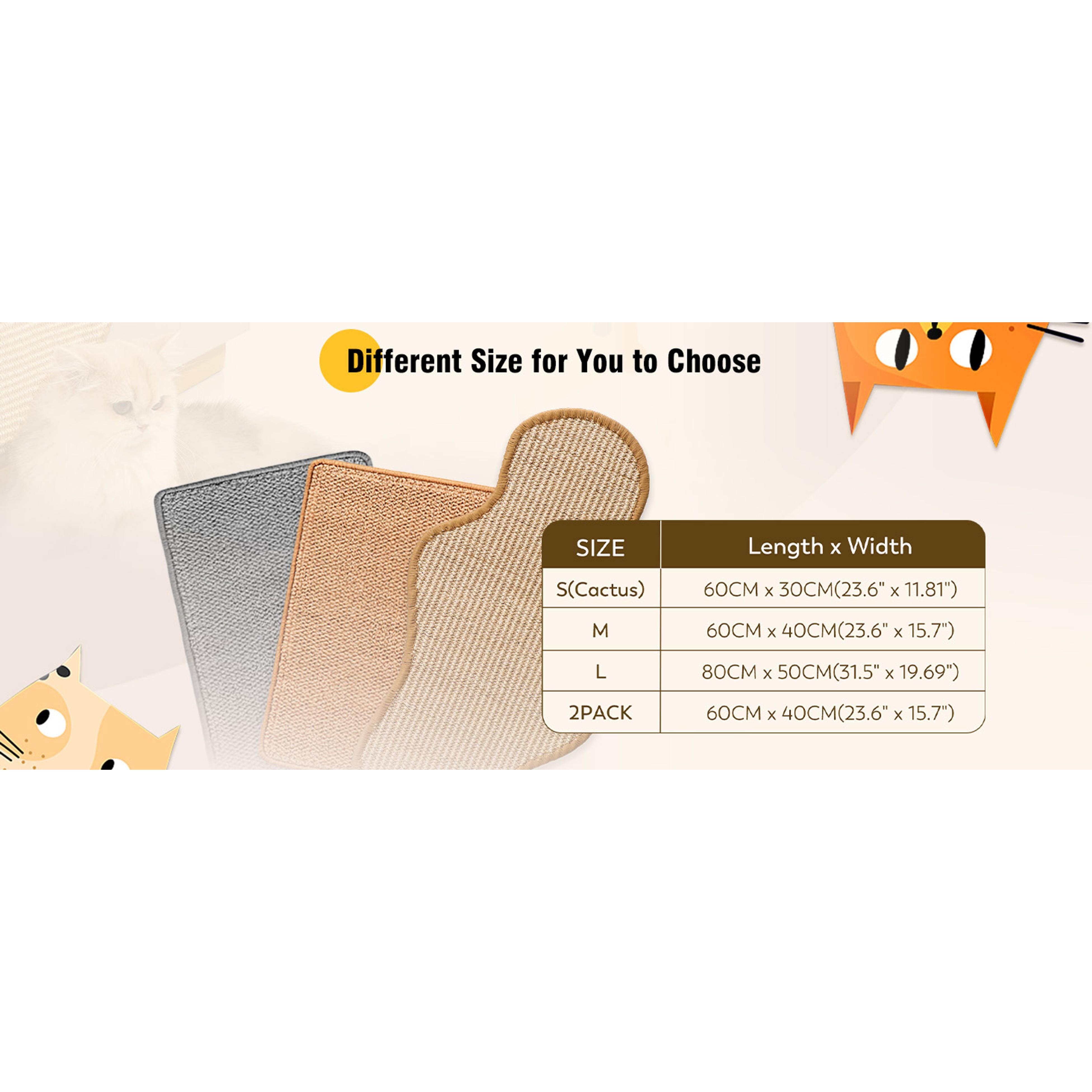 Sisal Cat Scratcher Mat with Sticky Tapes & Damage-Free Nails, 23.6"x11.8" Eco-Friendly Natural Material Mat, Durable Reinforced Design for Indoor Cats’ Couch Protection (Cactus)