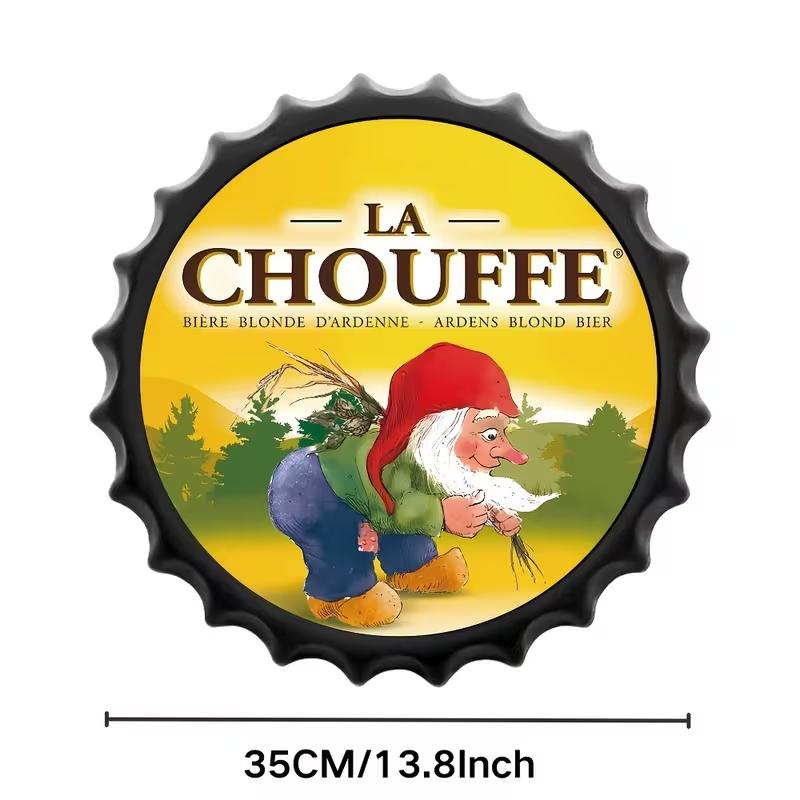 Vintage Beer Bottle Cap Metal Wall Art - 13.8" Round Tin Sign with Black Frame, Perfect for Bar, Pub, or Cafe Decor, Perfect for Room Decor