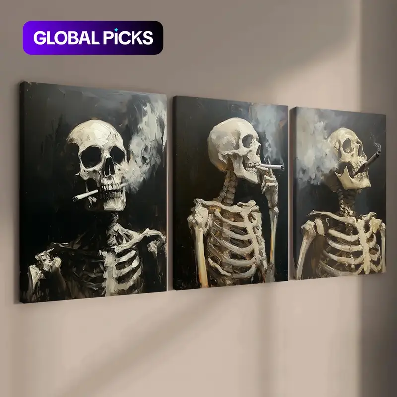 【Black Friday】Skeleton Pattern Canvas Painting, 3-Piece Creative Wall Art Poster Set for Living Room, Bedroom & Office, Home Decor, Artwork #GLOBAL PICKS