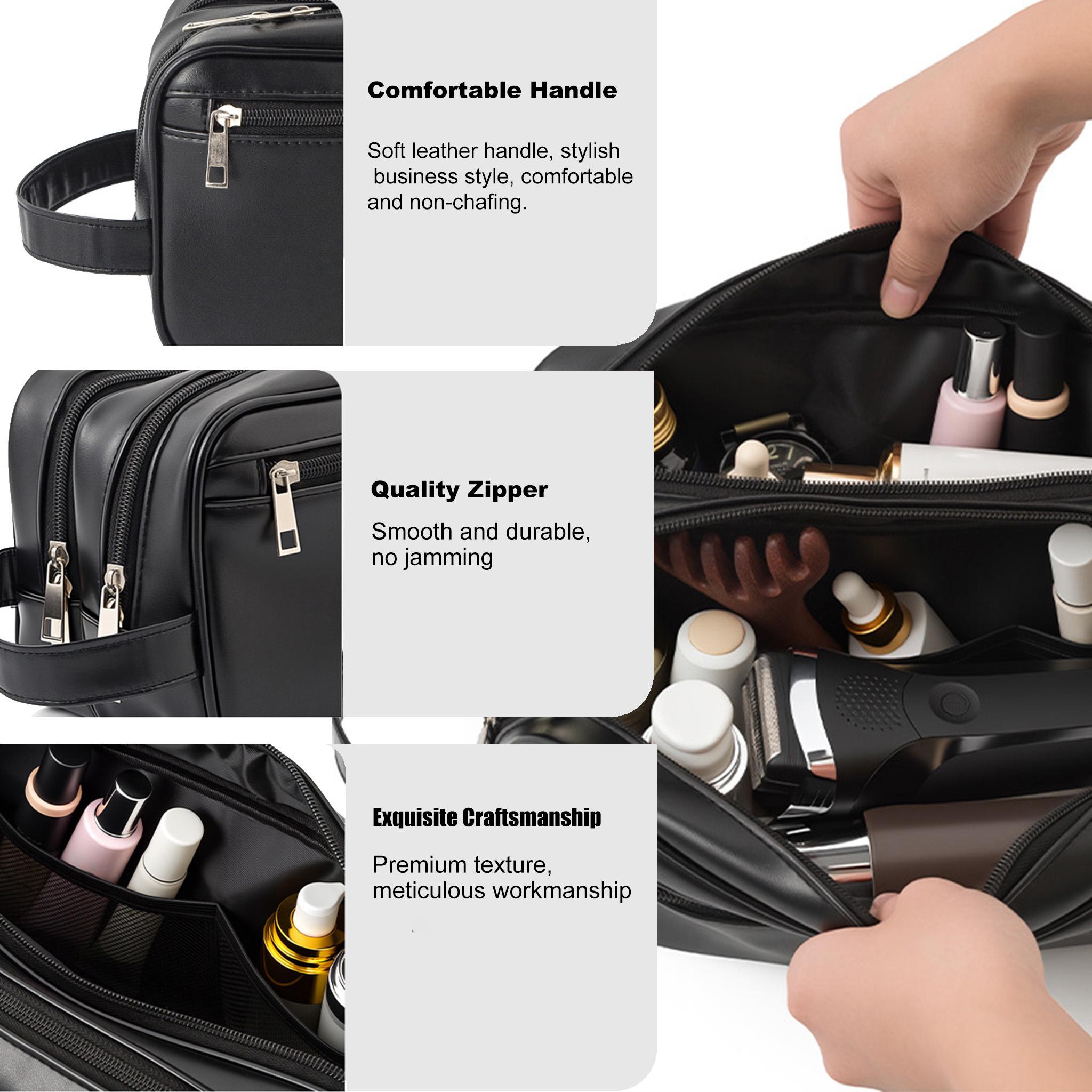 Portable Travel Wash Bag, Dual Compartment Design, Men's Cosmetics & Shaving Organizer, Fashion Solid PVC Wrist Wallet, Ideal Gift