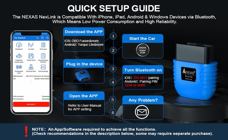 NEXAS-NexLink Motorcycle Diagnostic Tool Bluetooth,OBD2 EOBD Scanner for iOS Windows Android,Fault Code Reader Component Test Live Data Freeze Frame