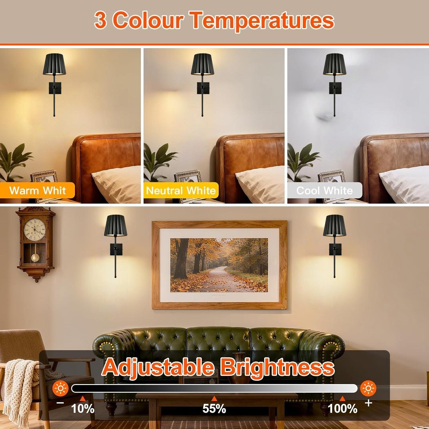 Touch Control LED Wall Light Set, USB Metal Wall Lamp with Remote, Dimmable, Timer, 3 Color Temperatures, Rechargeable Battery, Bedroom Living Room Hallway, Home Decor Lighting, Decorative Wall Lamp, Lighting Modes Adjustable, Adjustable Lights