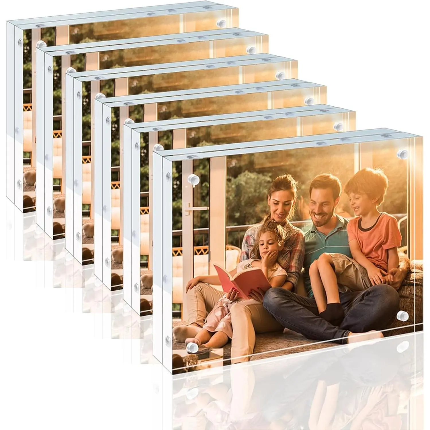 5x7 Acrylic Frames 6 Pack, 20mm Thicker Frameless Clear Picture Frames, Double Sided Magnetic Picture Frames, Free Standing Desktop Display