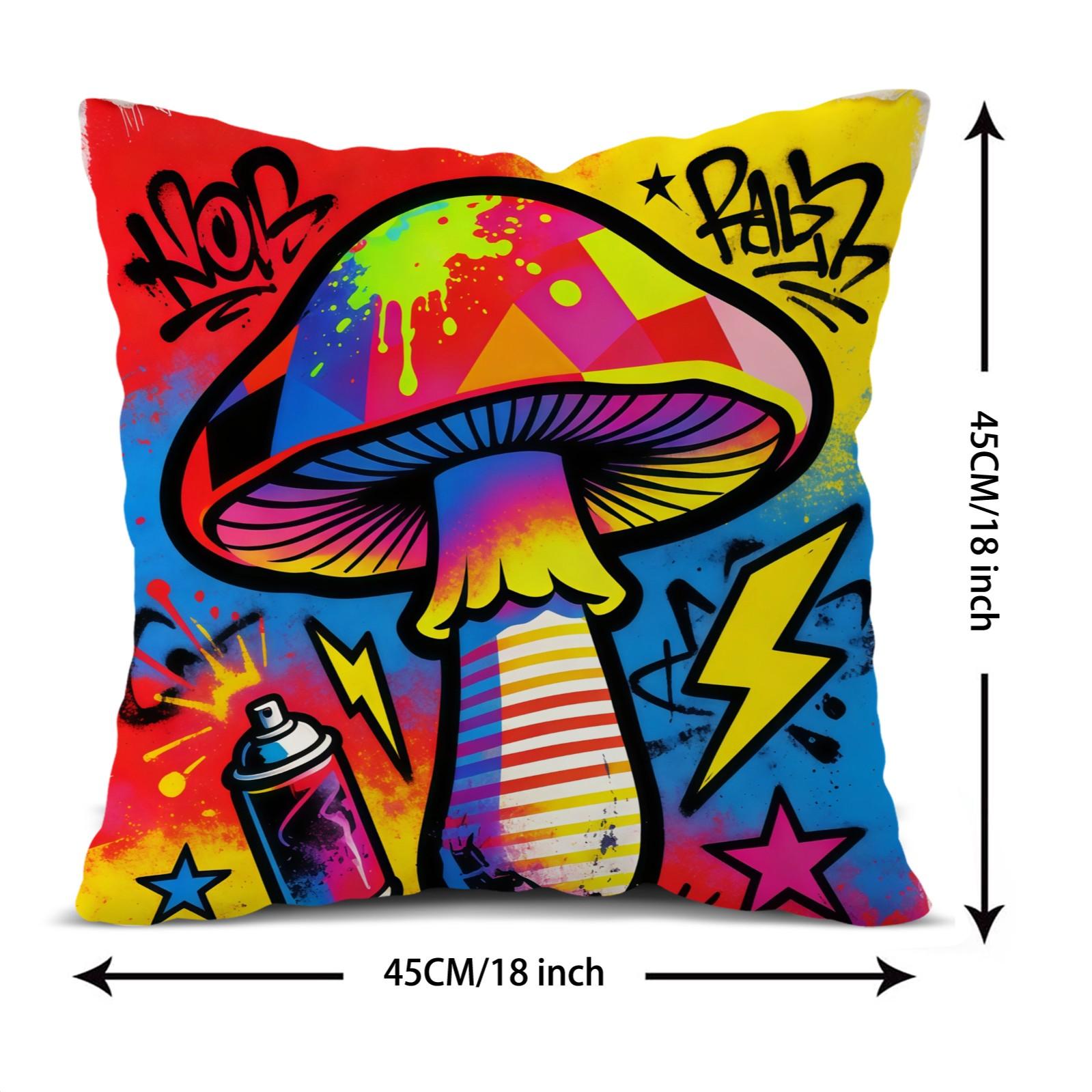 Lightning Mushroom Pattern Pillowcase and Cushion, Soft Polyester Home Decor, Sofa and Bed Headrest, Moving and Holiday Gift