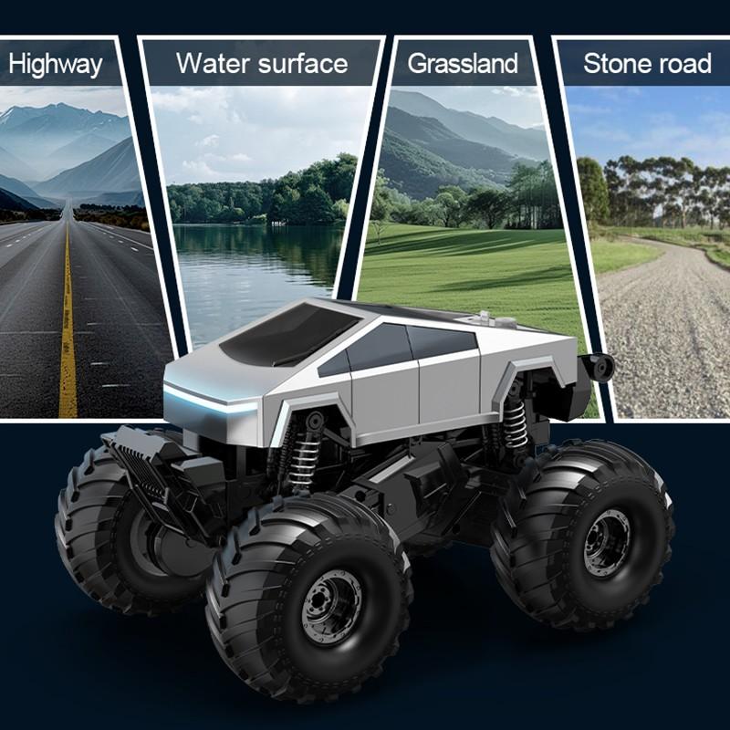2.4GHz Remote Control Amphibious Off-Road Car, 360° Rotating Large Wheels, LED Lights, High Capacity Battery, Kids Toy, Unisex