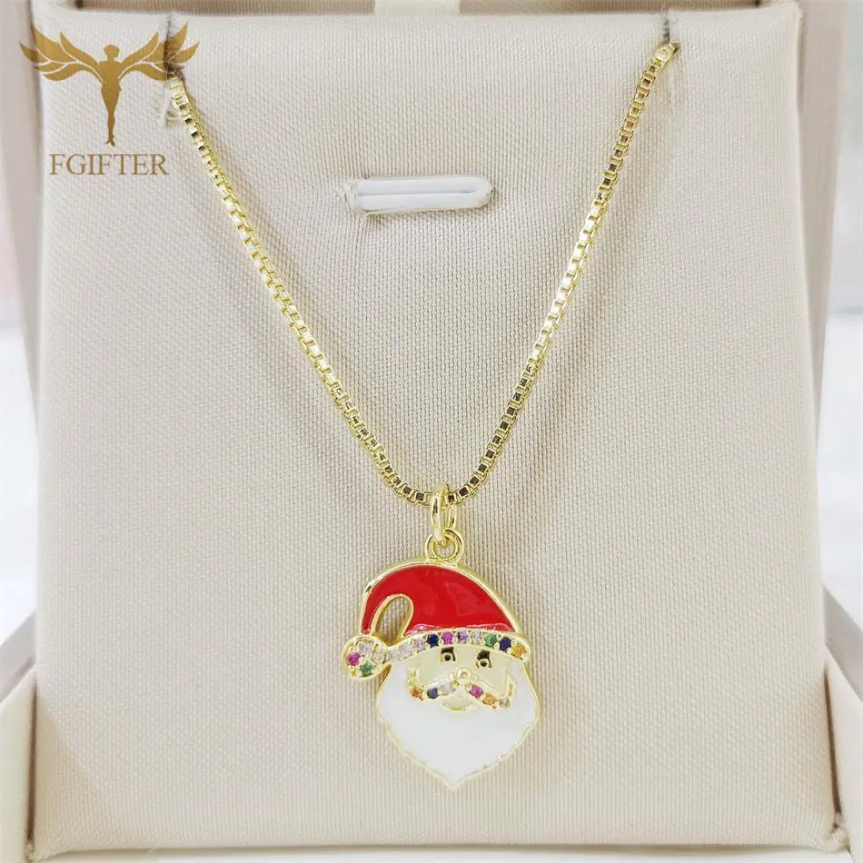 Cute Xmas Hat Charms Necklaces Gold Silver Color 316L Stainless Steel Copper Clavicle Chain Fashion Christmas Neck Jewelry Women