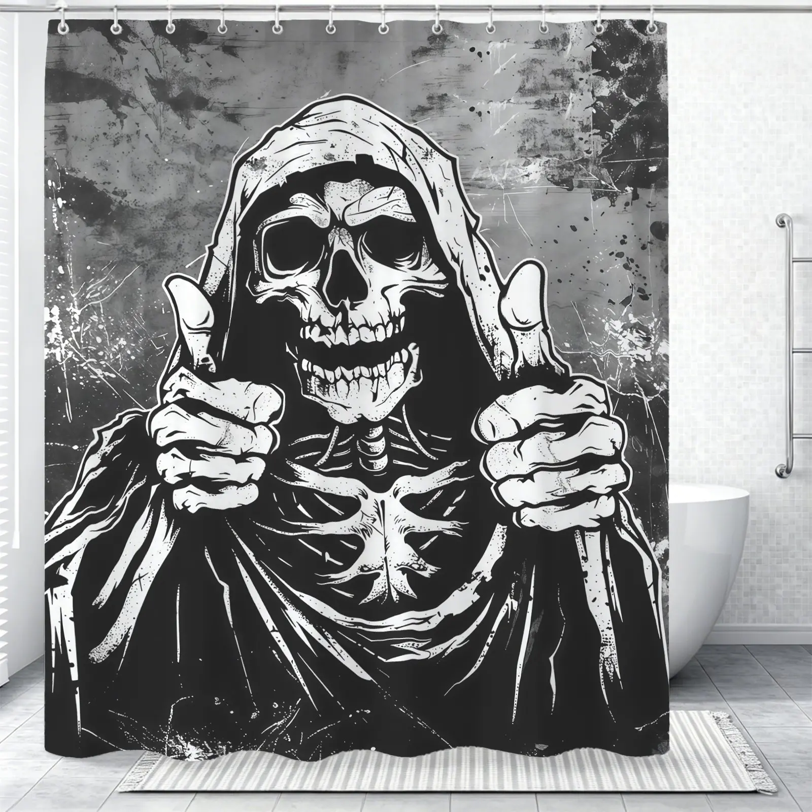 Skull Pattern Shower Curtain, 72x72 Inches, Comes With Plastic Hooks, Easy To Install, Durable And Stylish Bathroom Accessory