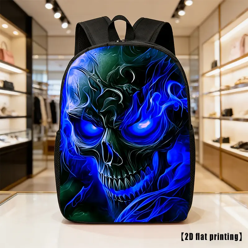 Lightweight Large-Capacity Unisex Backpack with Adjustable Shoulder Straps & Blue Skull Print - Laptop Bag Suitable for Hiking, Commuting, Travel,, Frame for Outdoor Adventures, Casual Carrier for