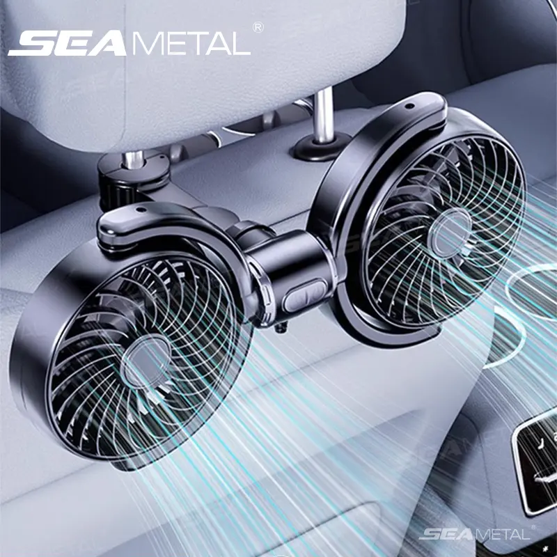 Car Headrest Air Fan, Double-Head Design, Multi-Angle Rotation, 3-Speed Adjustable, Universal USB Car Electronics Accessory