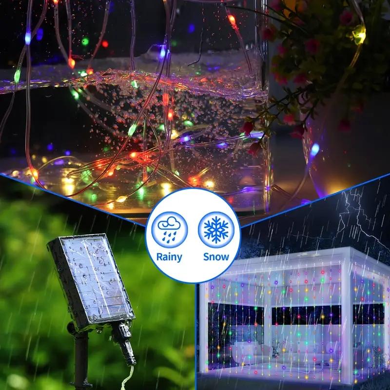 Solar Powered LED Curtain Light with Remote Control, 8 Light Modes Decorative String Light with Timer & Hook, Outdoor LED Decorative Light for Garden, Yard, Party, Wedding
