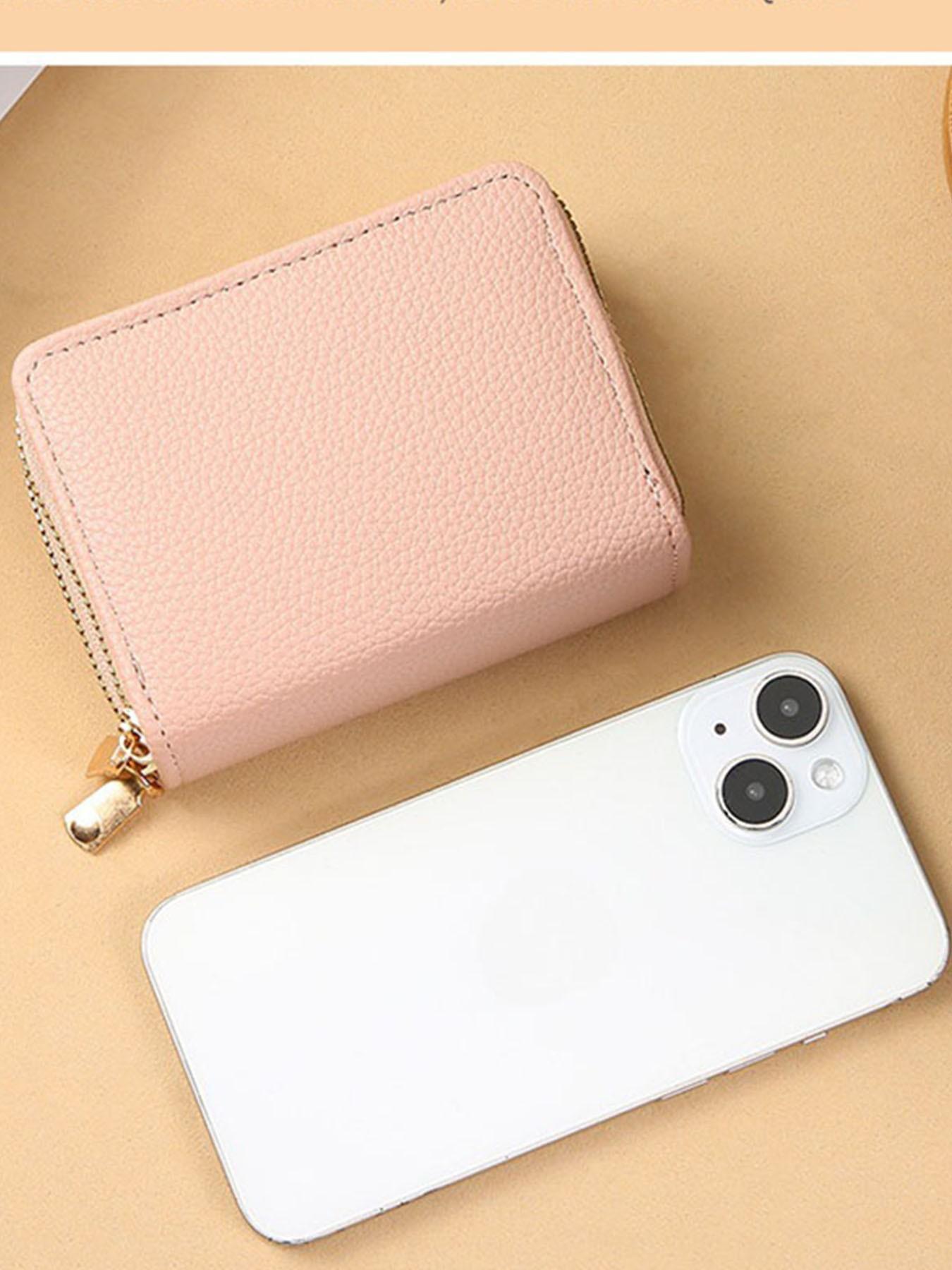 Women's Black Quilted Short Wallet, Slim Bi-Fold Card Holder, Zippered Coin Pocket, Simple Wallet