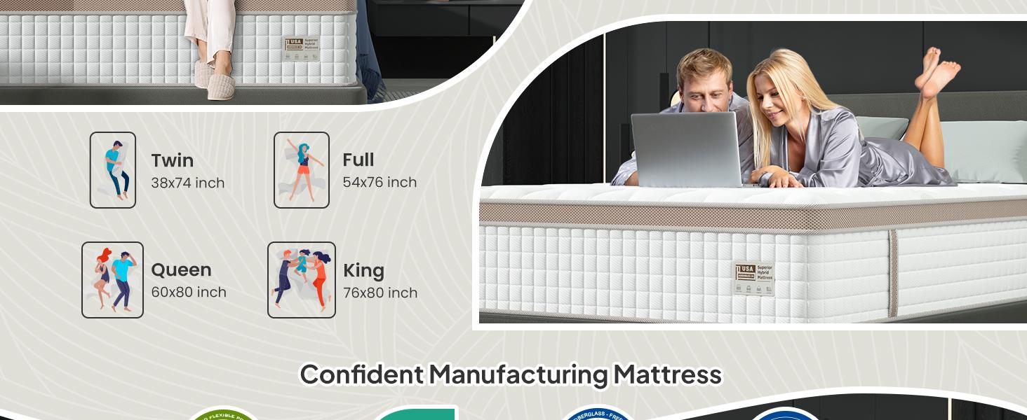 FlexPedic 12-14 Inch Extra Firm Hybrid Mattress, Queen/King, Gel Memory Foam & Pocket Springs for Pressure Relief & Motion Isolation, Fiberglass-Free