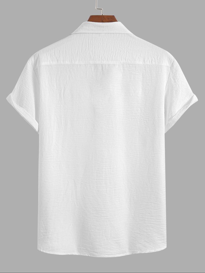 Men's Solid Button Front Short Sleeve Shirt, Loose Casual Comfy Top for Summer, Men's Clothes for Daily Wear