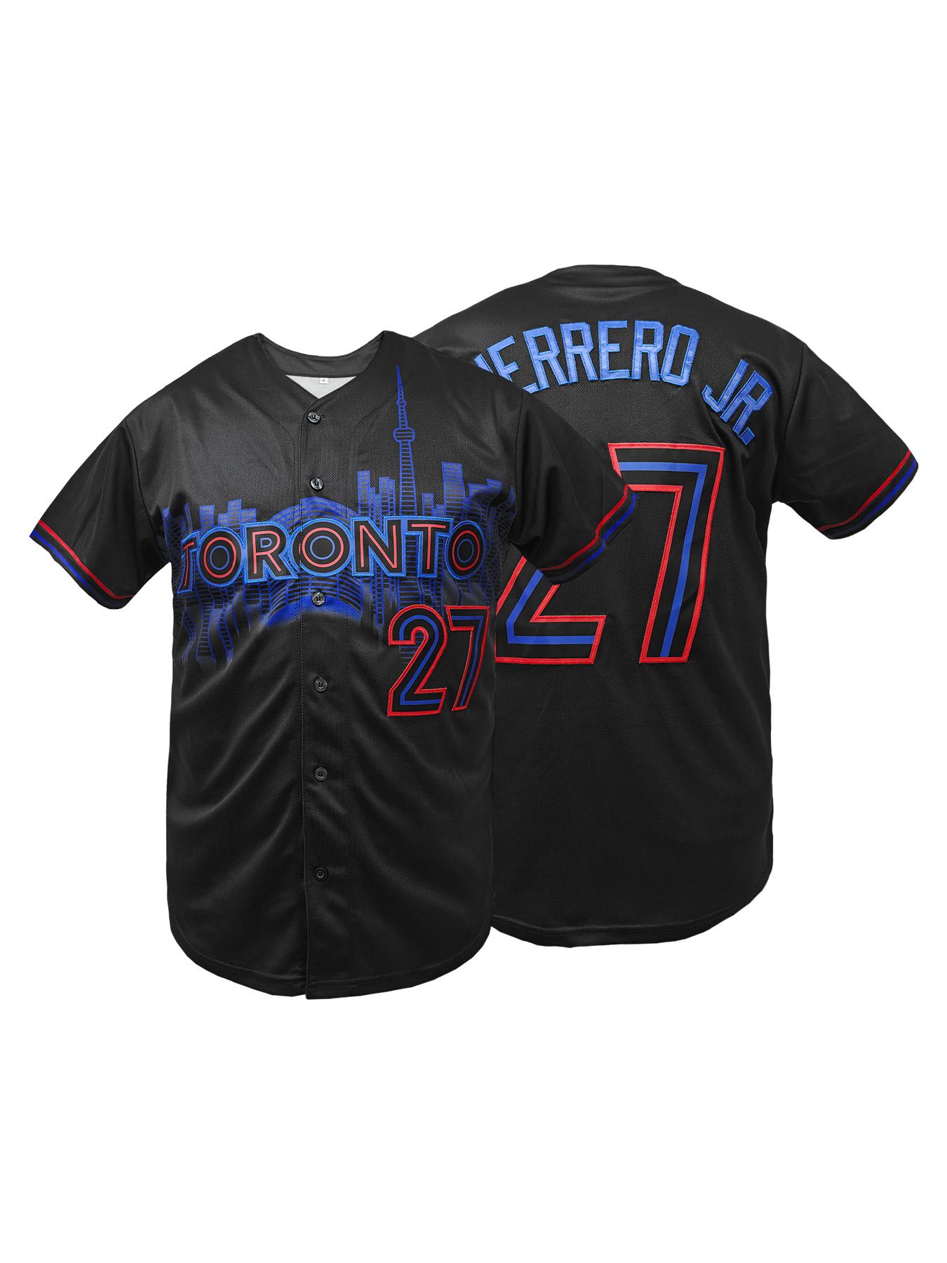 Men's Toronto #27 Embroidered Baseball Jersey Loose Fit V-Neck Short Sleeve Sports Top for Casual Wear, Outdoor Activities