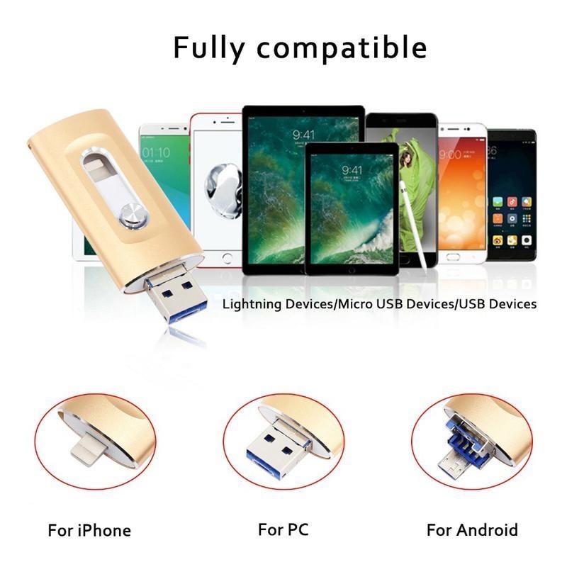 4-in-1 USB 3.0 Flash Drive for iPhone & Type-C & Android & PC, High-Speed External Storage, Backup Photos and Videos, USB Memory Stick Pen Drive Thumb Drive Photo Stick, 64GB 128GB 256GB 512GB 1TB Storage