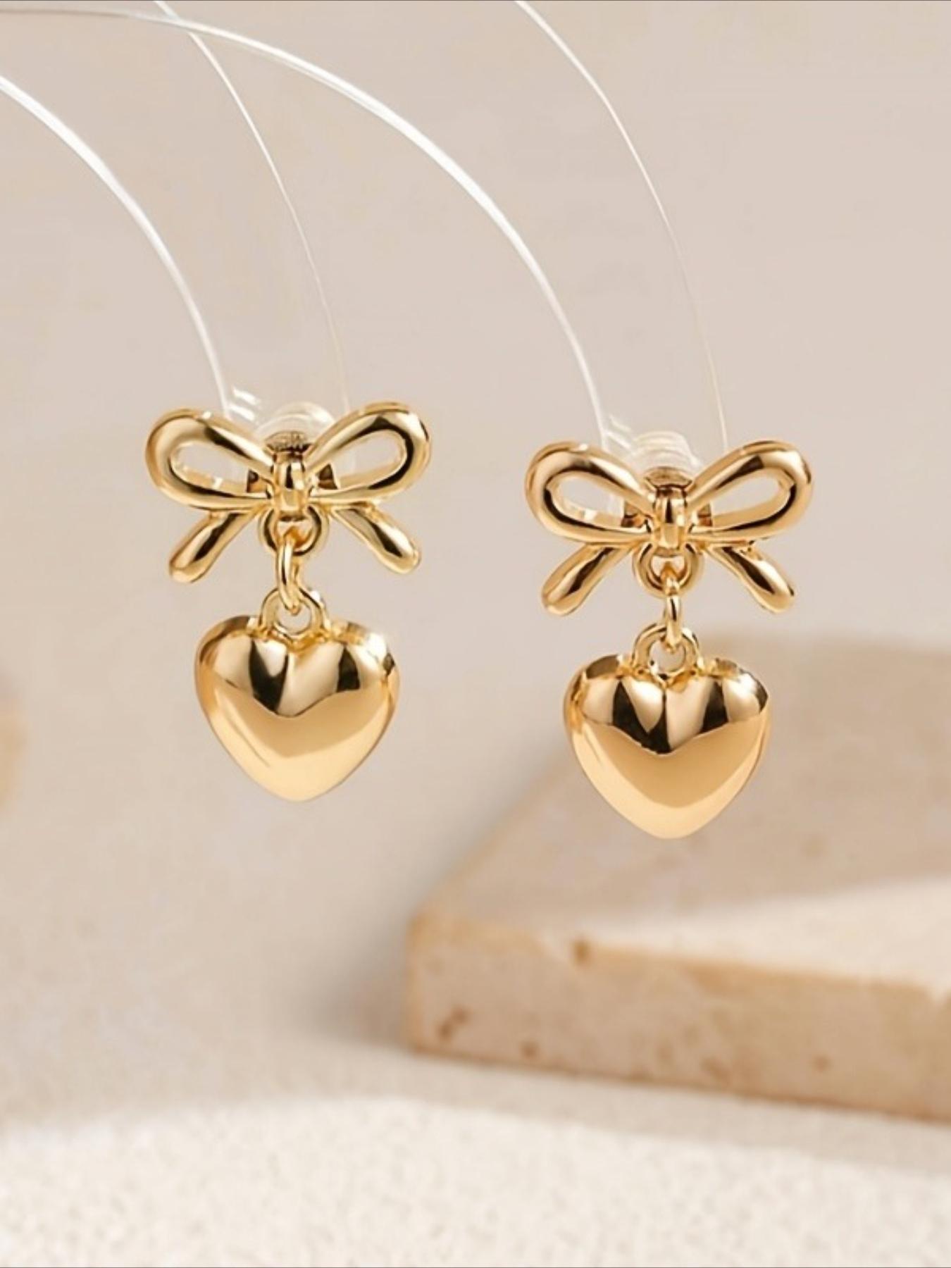 1 Pair of Charming Vintage Bow Heart Dangling Earrings, Elegant Temperament, Suitable for Women'S Daily Commuting And Holiday Decoration