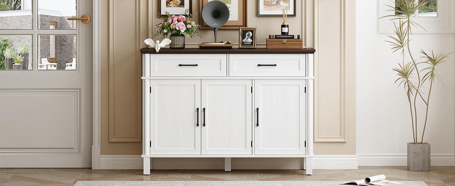 【SPOTLIGHT DAY】ONBRILL 47.2" Large Buffet Cabinet Sideboard With Drawers,Shelves And Doors, Living Room Furniture, Dining Room Furniture