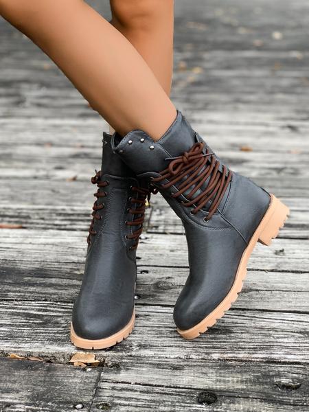 Women's Fashionable Solid Color Lace Up Front Ankle Boots, Casual Comfortable Round Toe Boots for Daily Wear, Trendy All-match Boots for Women & Girls, Walking Shoes