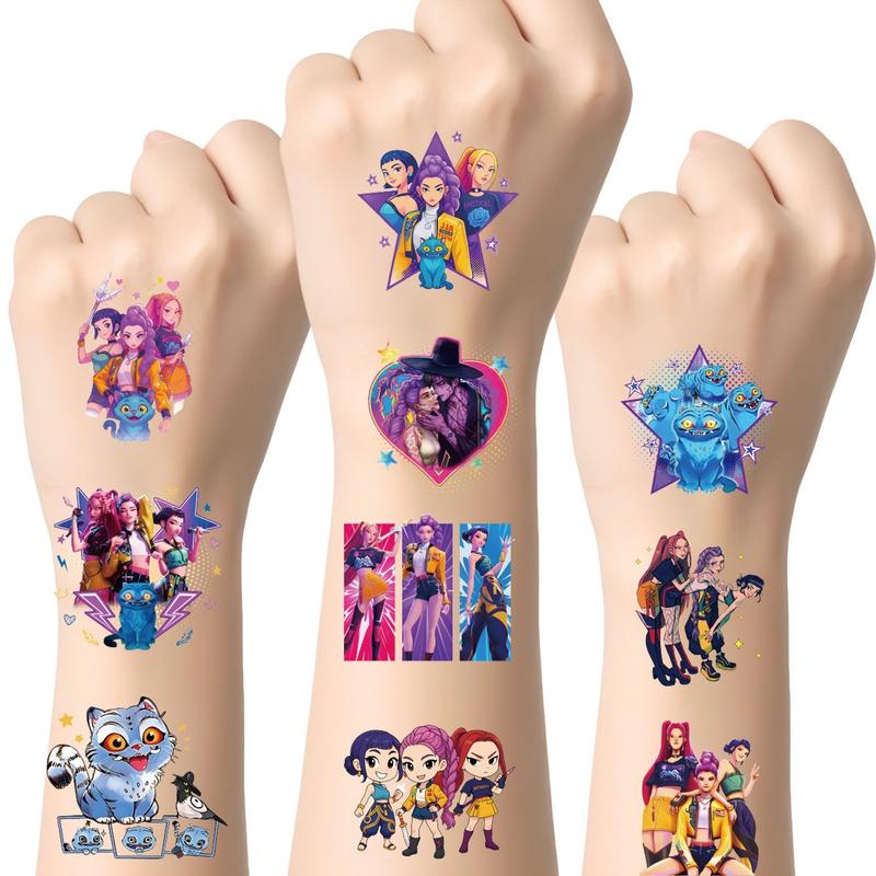 50pcs Kpop Demon Hunter Temporary Tattoo Stickers, Fun Anime Game Cartoon Body Art, DIY Toys Reward Party Gifts for Kids