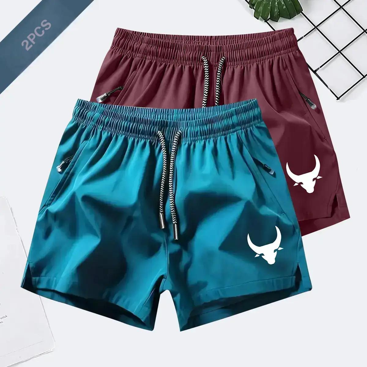 Men's two-piece sports shorts, summer casual quick-dry waistband drawstring breathable quick-dry, suitable for tennis and fitness training; animal print; men's shorts