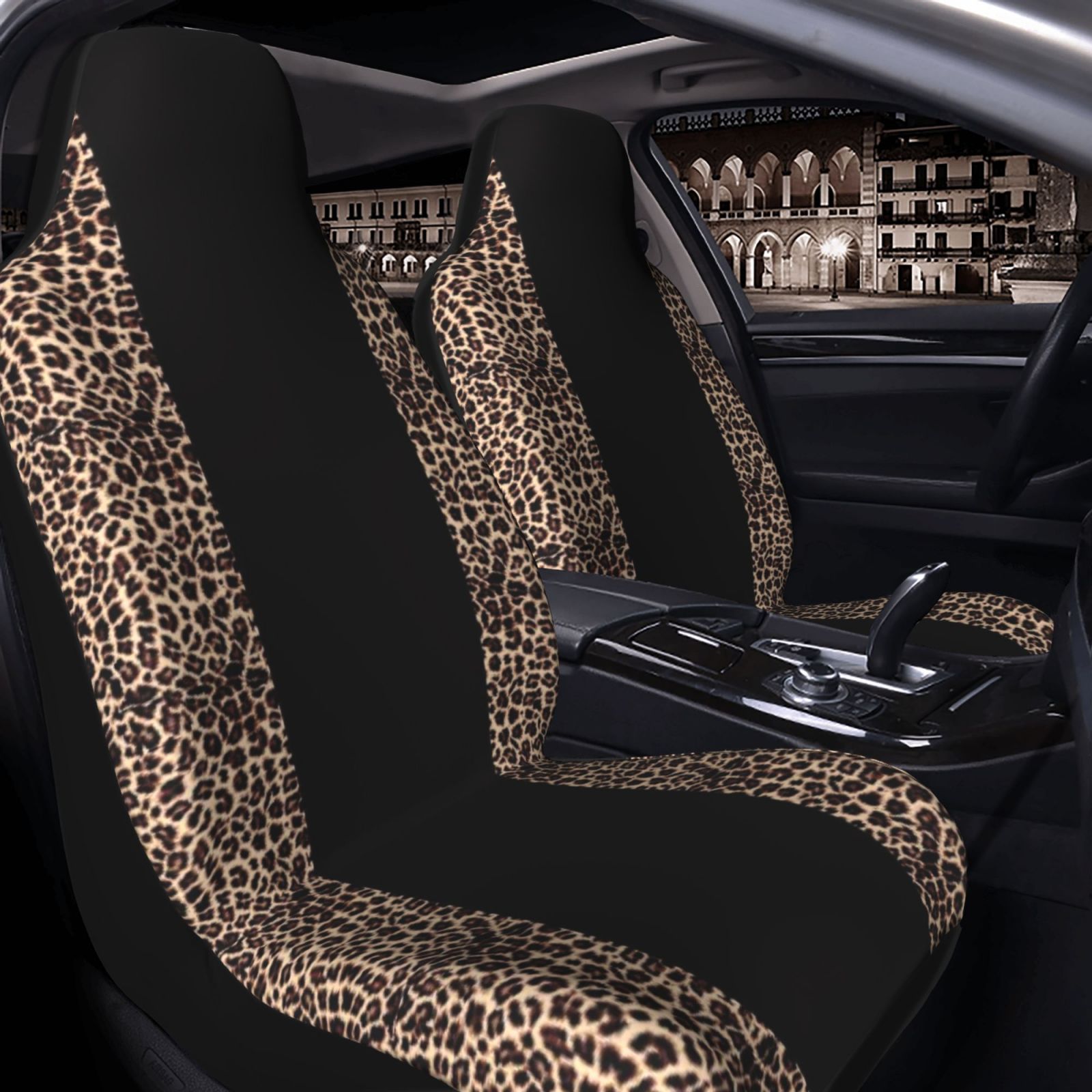 Leopard Print Patchwork Car Interior Set, Full Coverage Fabric Seat Covers, Universal Fit for All Seasons, Women's Car Accessories