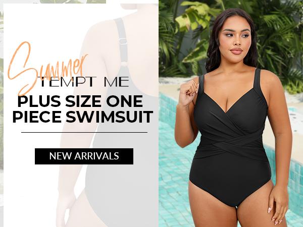 Tempt Me Plus Size One Piece Swimsuits for Women Tummy Control Retro Bathing Suit Cross Front Swimwear