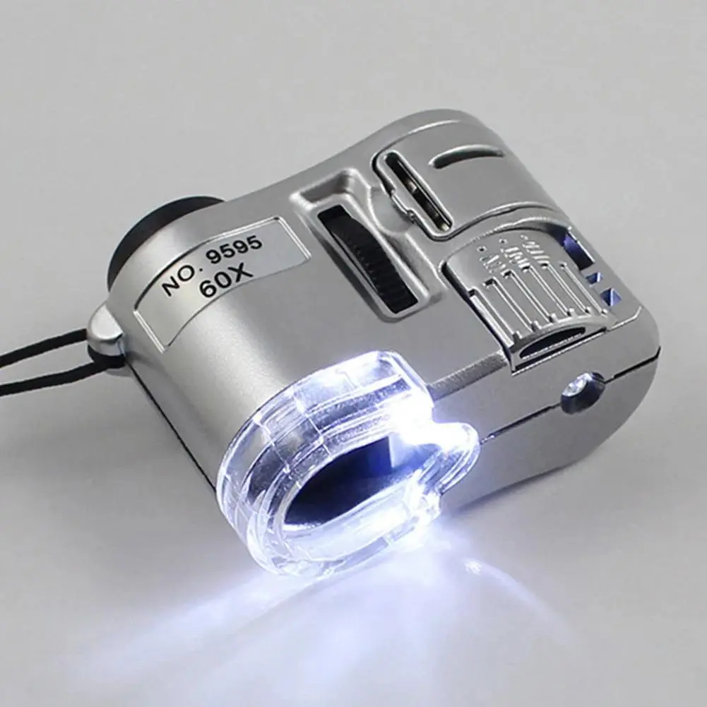 Portable 60X Handheld Magnifying Glass Mini Pocket Microscope Loupe Currency Detector Jeweler Magnifier With LED Light