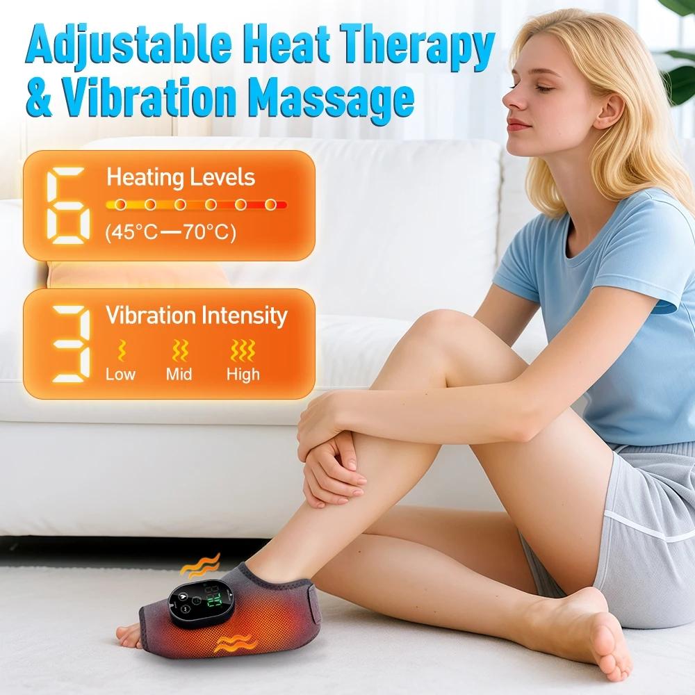 Electric Three-In-One Ankle Calf Foot Vibration Heating Massager, 6-Level Heat Therapy, Wrist Ankle Support, Leg Hand Foot Relaxation, Usb Rechargeable Massagers