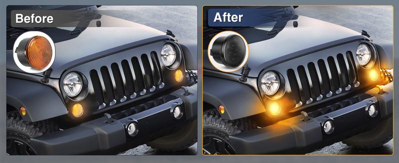 Nilight JK Front Turn Signals Light 8LED Smoked Lens Amber Front Grille Indicator Light Day Running Light Waterproof Clearance Light Compatible with 2007-2017 Wrangler JK JKU