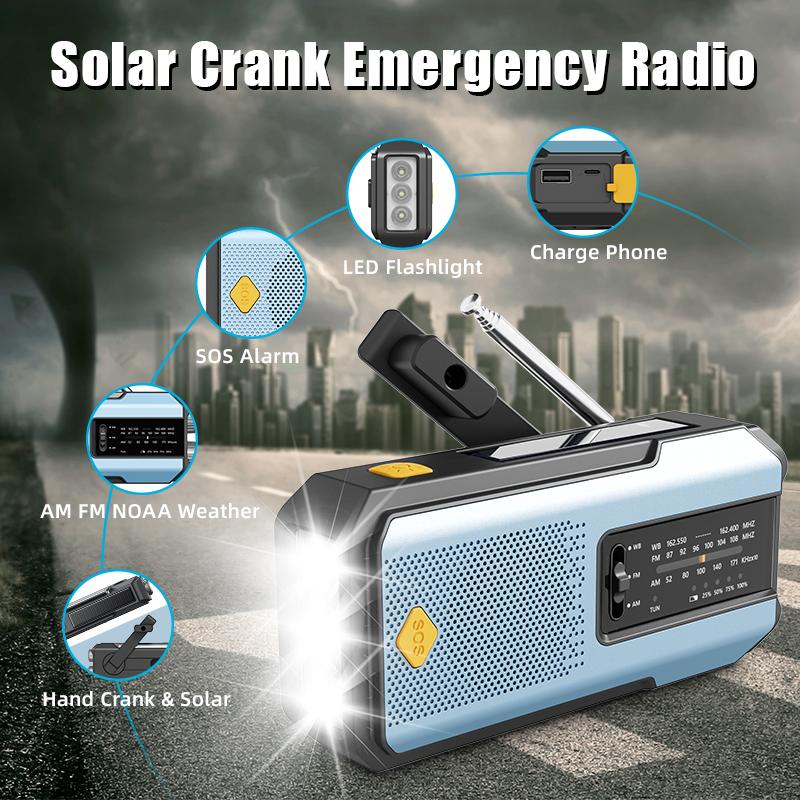Emergency Weather Radio:AM/FM/WB Reception & Loud SOS Alarm,Hand Crank/Solar/USB Charging, Modern Design Emergency Weather Radio:AM/FM/WB Reception & Loud SOS Alarm,Hand Crank/Solar/USB Charging, Modern Design