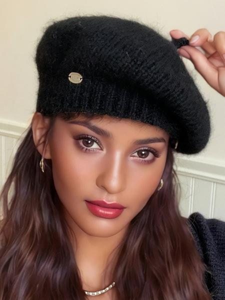 Women's Fitted Beret Hat, Plain Woven Fabric, Casual Style, All Season Wear, Perfect for Daily Use, Knit Hat