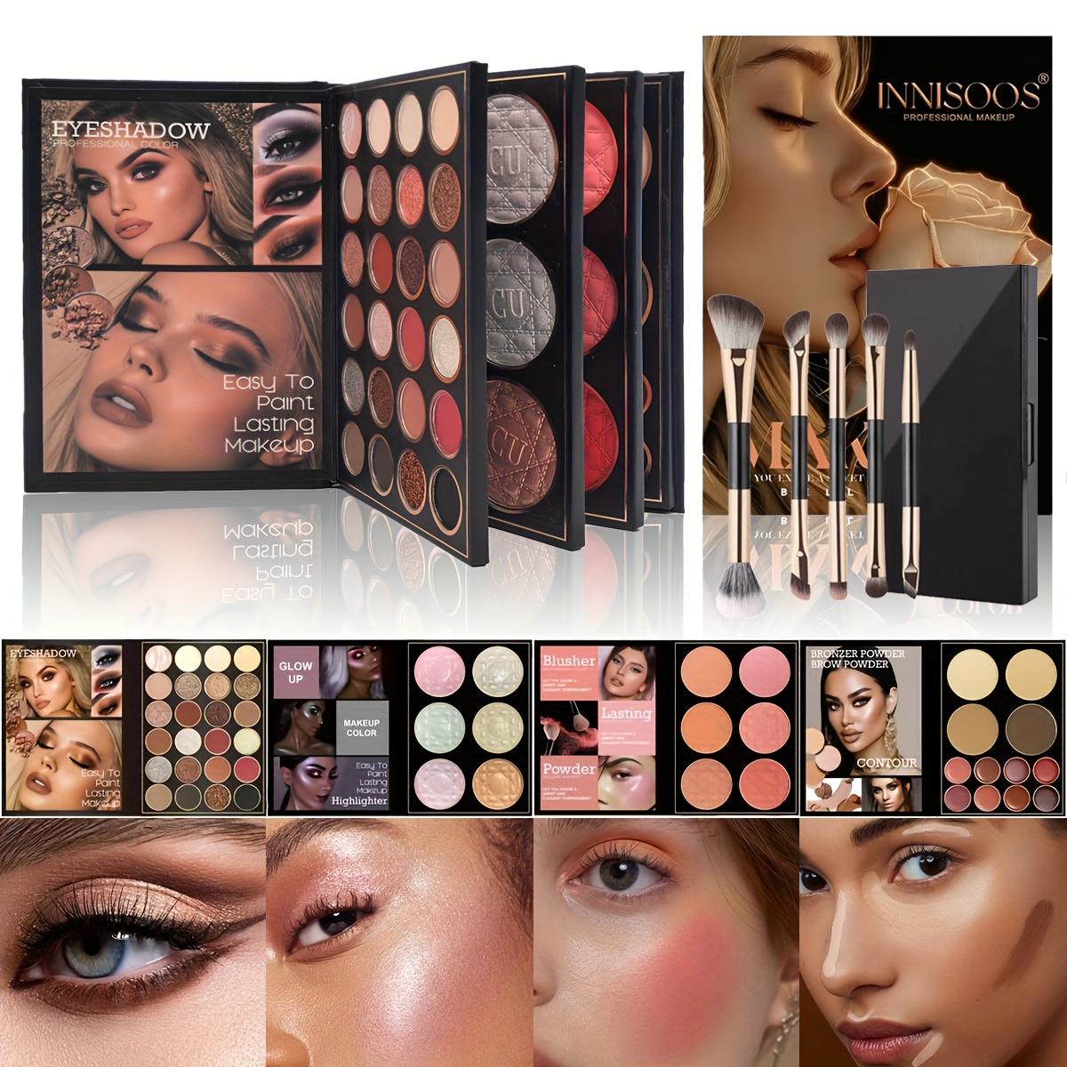 Book Style Makeup Book + Brush Set, Makeup Palette Set, Includes Eyeshadow, Blush, Contour, Highlight, Long-Lasting Easy Application, Perfect Gift for Valentine's Day/birthday