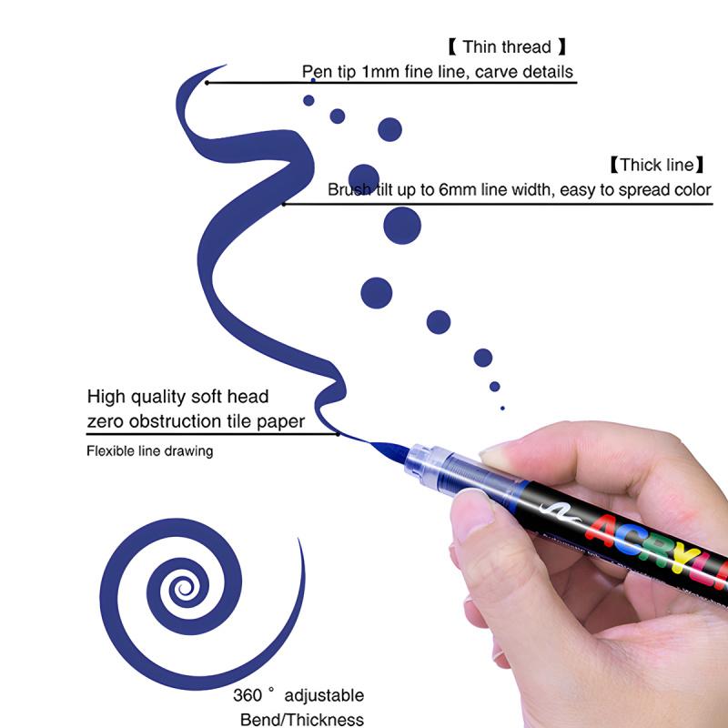 Acrylic Paint Markers Brush Tip, Acrylic Paint Pens with Direct-Liquid Ink System, Paint Markers for Rock Painting, Fabric, Wood, Canvas, Plastic, Permanent,Washable,Quick-Drying,Waterproof