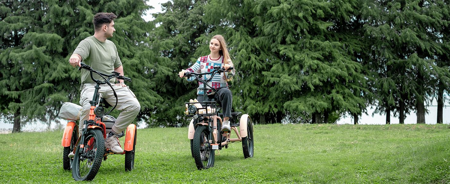 MOONCOOL TK1 Folding Electric Tricycle with Rack Bags , 750W Motor 48V Foldable Ebike Electric Trike for Adults, 20" Fat Tire 3 Wheel Electric Bicycle with Front & Rear Baskets MOONCOOL TK1 Folding Electric Tricycle with Rack Bags , 750W Motor 48V Foldable Ebike Electric Trike for Adults, 20" Fat Tire 3 Wheel Electric Bicycle with Front & Rear Baskets