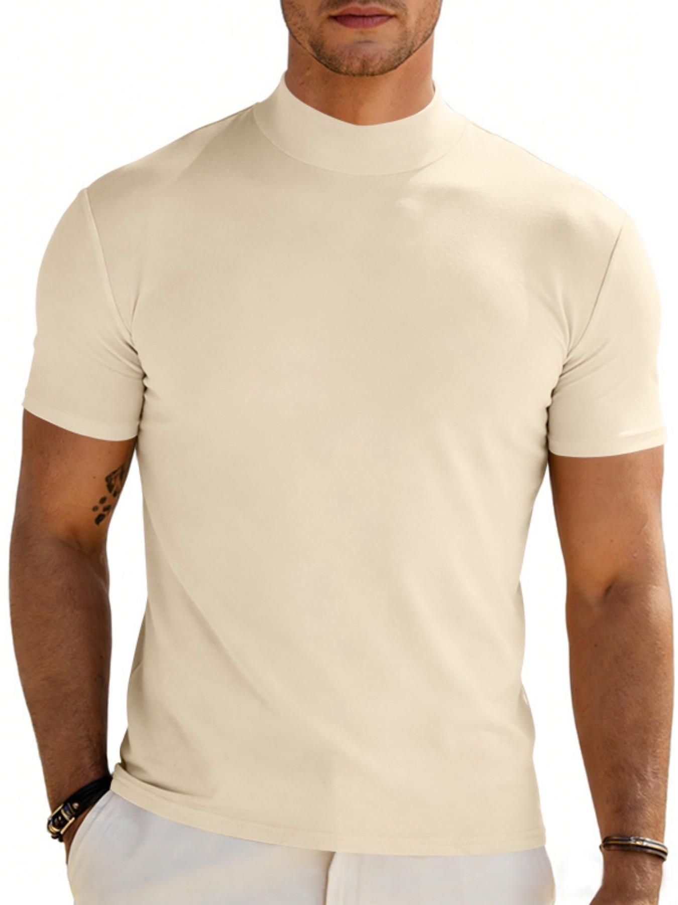 Men's Summer Solid Color Short Sleeve Fashion Tee, High Neck Slim Fit T-Shirt for Gym Casual Wear, Multiple Colors Available(It is recommended to check the size chart when placing an order) Men's Summer Solid Color Short Sleeve Fashion Tee, High Neck Slim Fit T-Shirt for Gym Casual Wear, Multiple Colors Available(It is recommended to check the size chart when placing an order)