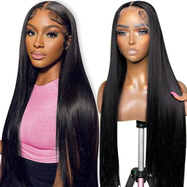 Dachic Hair 13x6 HD Lace Frontal Straight Wigs Human Hair 180 Density HD Transparent Lace Front Wigs Human Hair Pre Plucked Lace Frontal Body Wave Wigs Natural Black Color  for Women