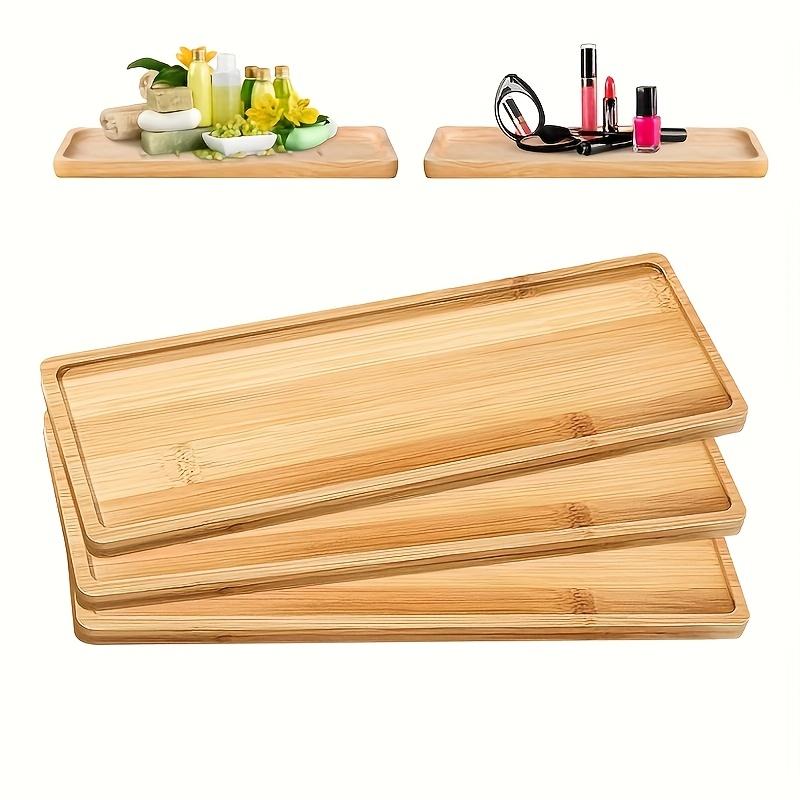 1/3 Bamboo Vanity Trays - Rectangular Wooden Serving Trays for Bathroom, Vanity, Kitchen & Coffee Table, Natural Bamboo Decorative Tray for Cosmetics, Toiletries & Food
