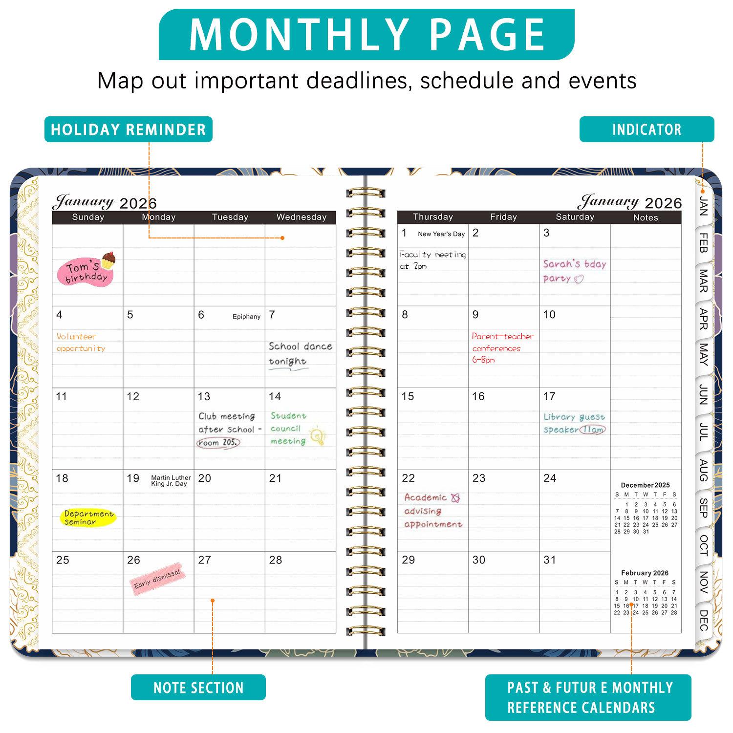 Spiral Notebook A5 Coil Diary Planner, 2026 English Notebooks for Business, Middle School Students, Exam Preparation, Work Schedule Book