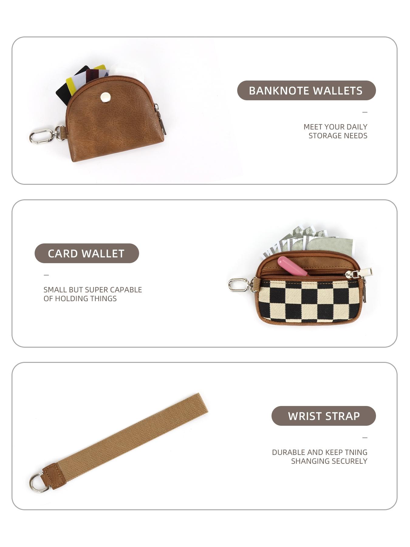 Women's Checkered Pattern Zipper Short Wallet with Detachable Keychain, Casual Versatile 2 in 1 Wristlet Wallet, Trendy All-match Card Holder for Daily Use, Credit Card Holder