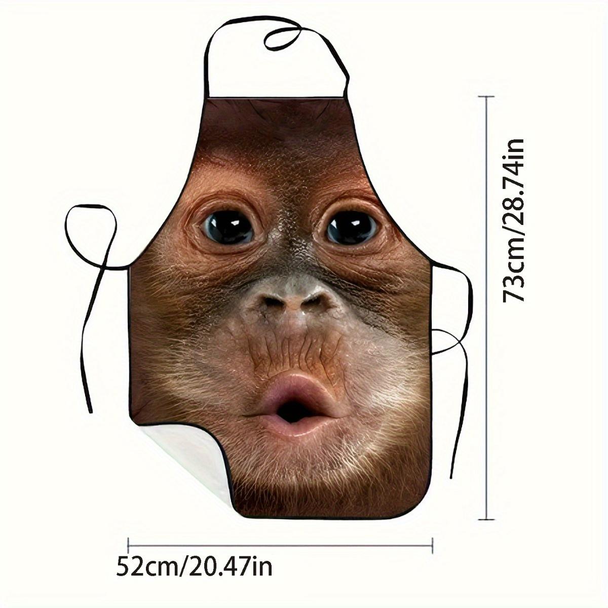 1pc Gorilla Bear Close up Facial Printed Apron, Suitable for Home Kitchen Baking Work - Fashionable Design, Kitchen Apron | Playful Design | Smooth Surface