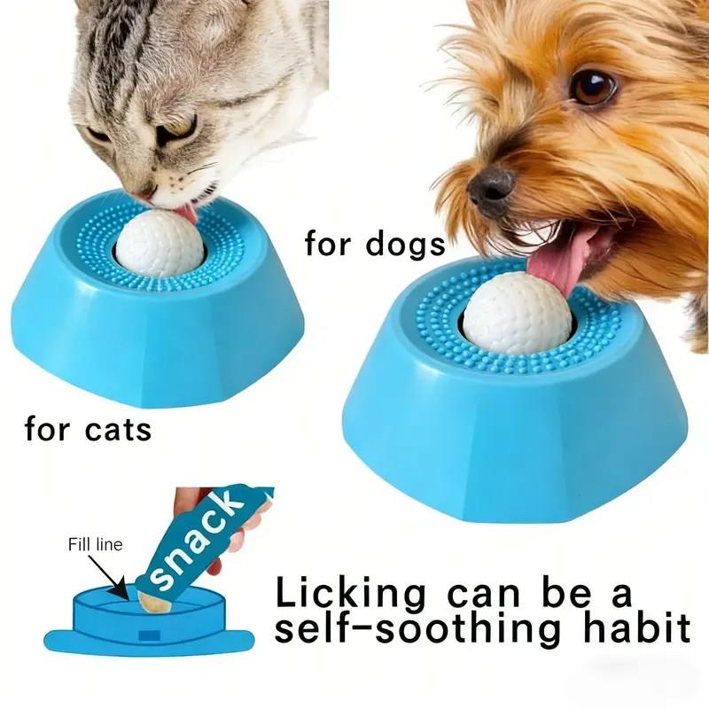 This interactive slow feeder bowl for large dogs and cats combines a silicone licking surface with a puzzle ball to slow eating and reduce anxiety.The calming design helps relieve coughs.Replacement balls are included for longer use enrichment pet buttons