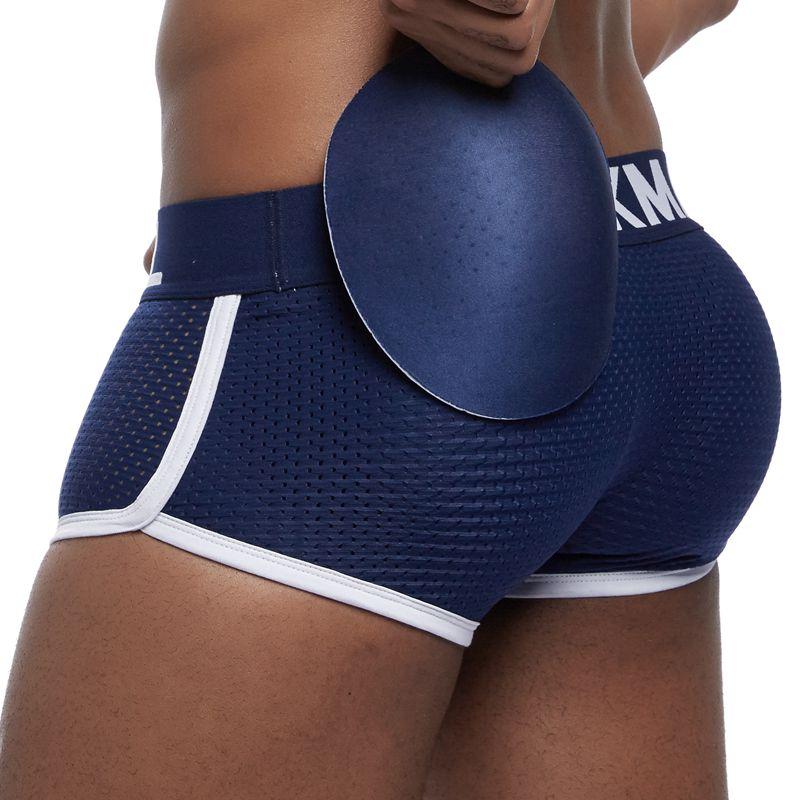 Boxer Mens Package and Butt Padded Underwear Enhancing Trunks Mesh Breathable with Hip-up Enhancing Removable Front and Hip Pads