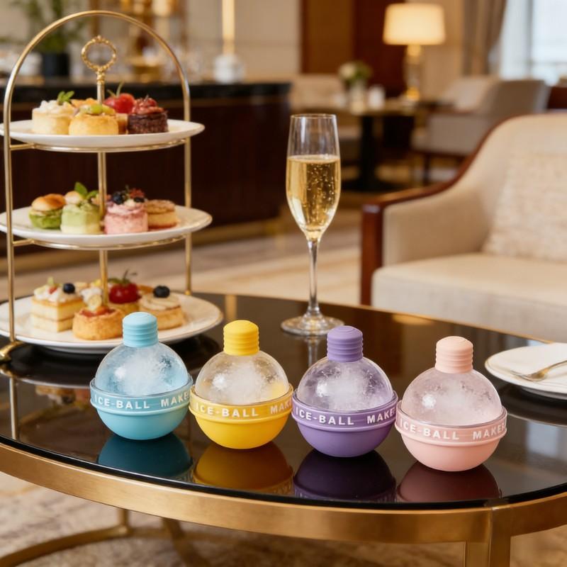 4pcs Aesthetic Round Ice Ball Maker 🧊 Perfect silicone sphere ice cube molds for whiskey, iced coffee & cocktails! Easy release, cute pastel colors. Must-have kitchen gadget for home cafe drinks! ✨ #iceballmaker #homecafe