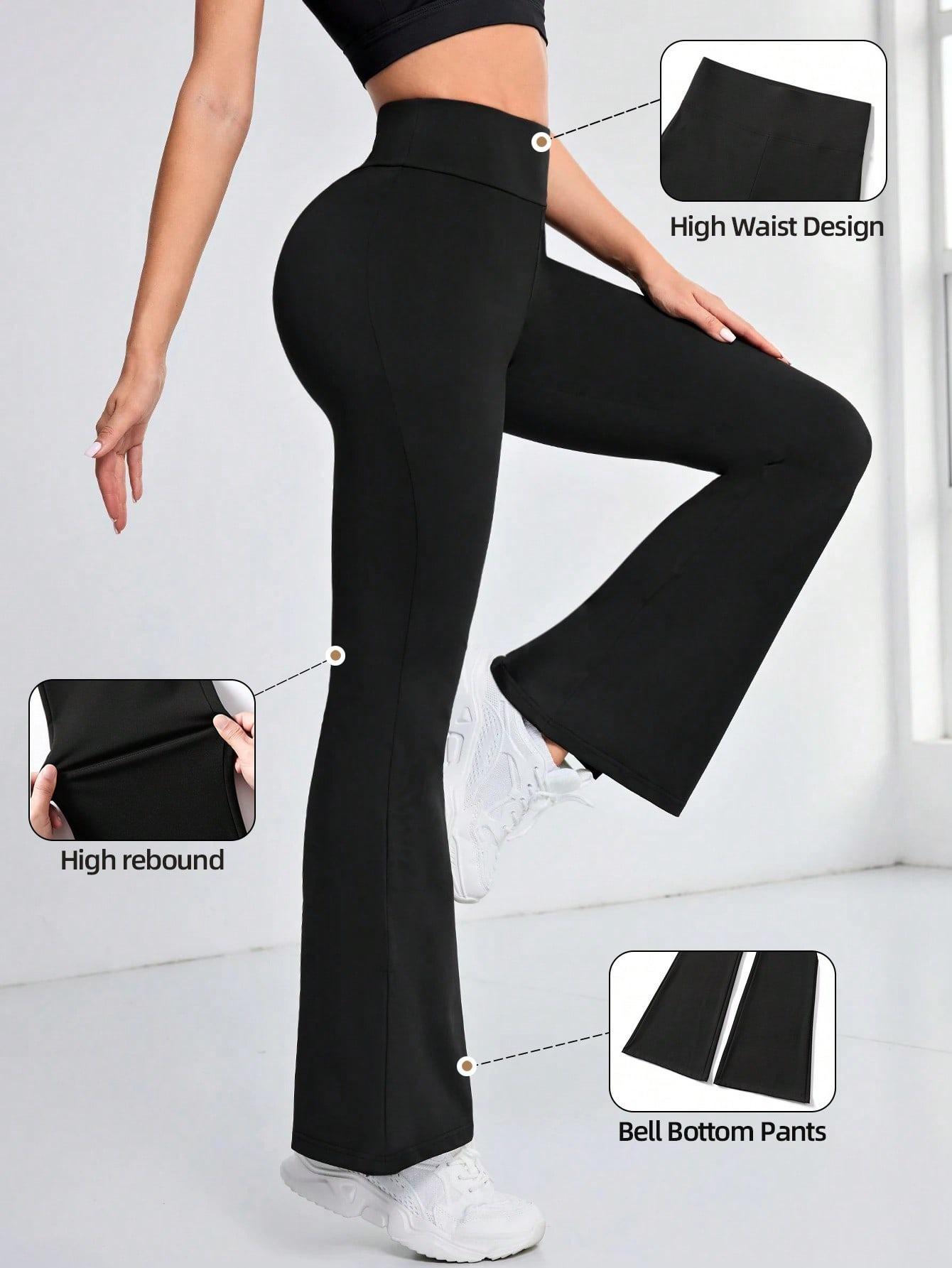 Women's high-waisted stretch wide-leg pants set | Fashion sporty yoga pants, casual slimming flared pants, fitness yoga wide-leg pants, women's daily casual solid-colored flared pants, sportswear
