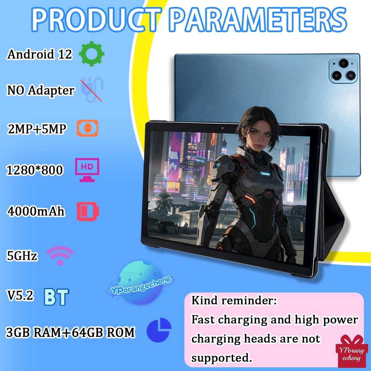 10.1-inch tablet, 9-in-1, Android 12, Android Tablet Pc, expandable 1TB, supports 5G wireless network, smooth internet access, for business and home use, supports high-definition TV watching, anti fall, no adapter, Android Wifi Tablet