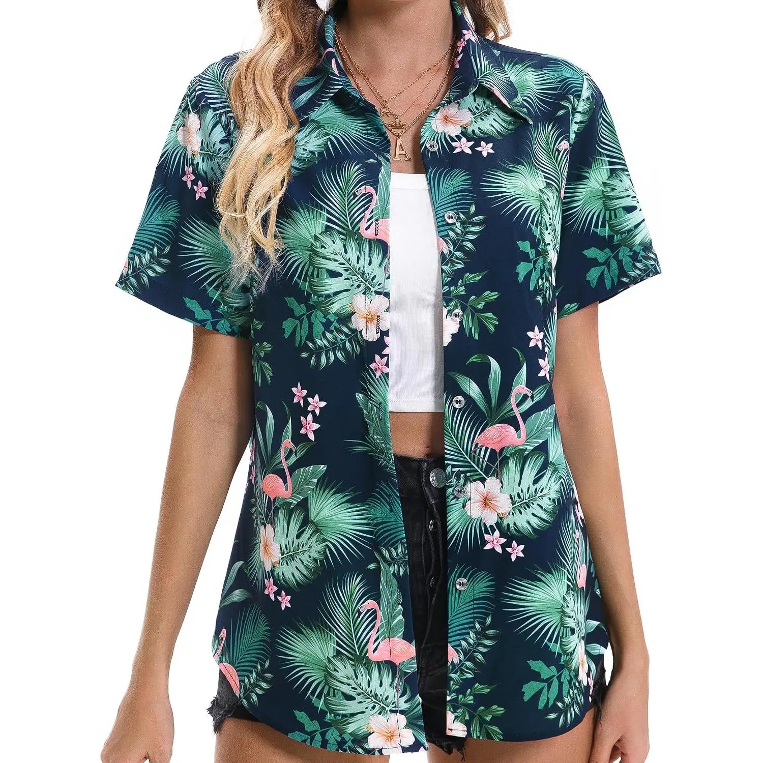 Women's Hawaiian Shirts Tropical Floral Print Summer Beach Button Down Short Sleeve Blouses Aloha Luau Outfits 2026Gift