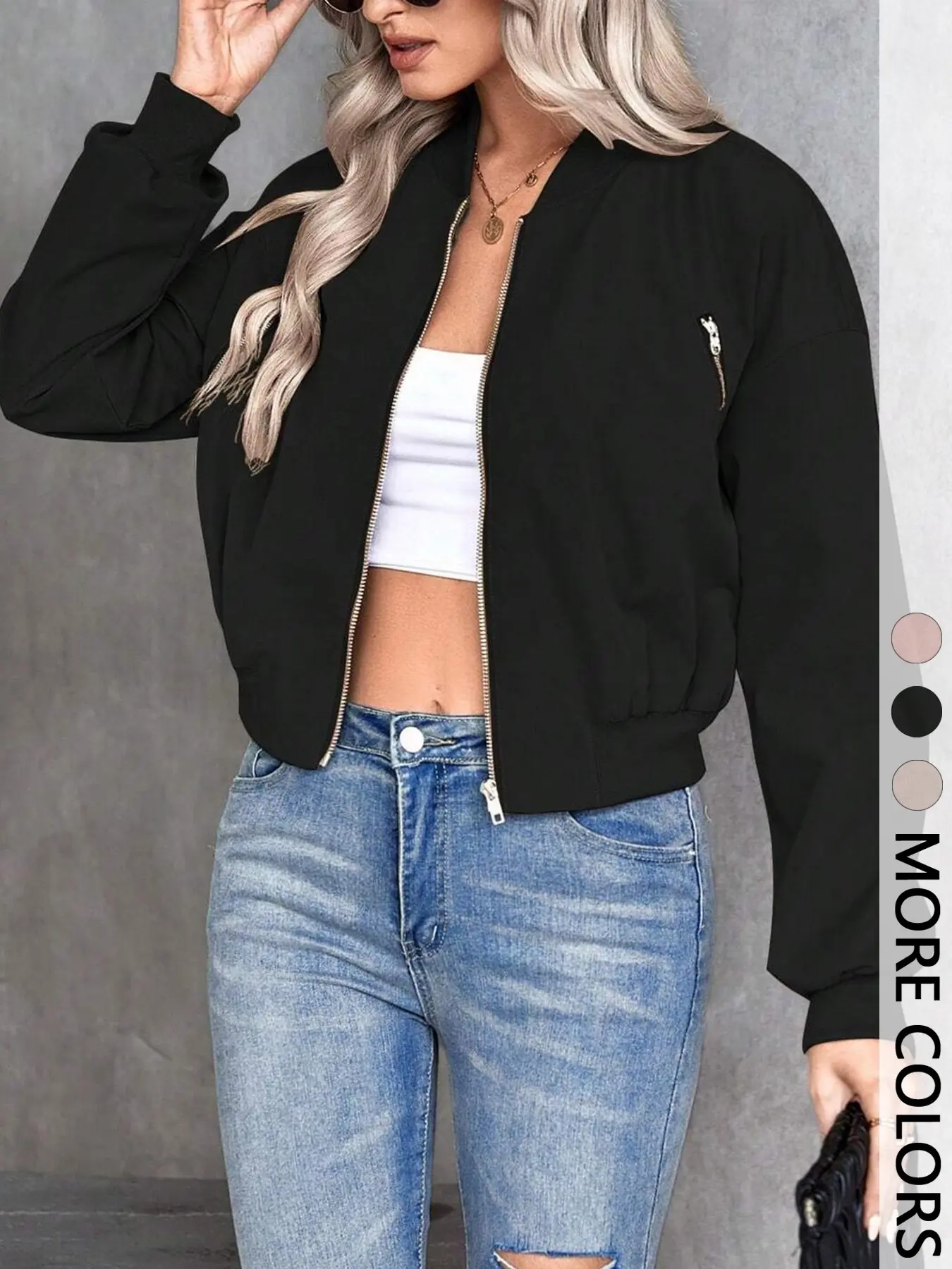 Women's Plain Color Zipper Basic Casual Flight Jacket Coats, Long Sleeve Tops, Woven, Fitted Style, All Seasons Wear, Fashionable Aesthetic Ladies Outerwear, Casual Comfy Jacket