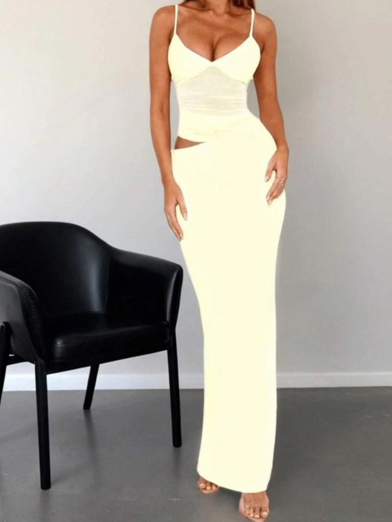 Women's Solid Sheer Cami Dress, Elegant Adjustable Spaghetti Strap Maxi Dress for Party Club Dating Wear, Ladies Summer Clothes