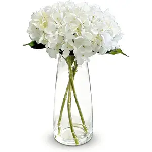 Artificial White Hydrangea Flowers in Glass Vase with Faux Water, Tall Fake Flowers for Home Decor, Coffee Table Centerpieces, Kitchen Bathroom & Farmhouse Weddings